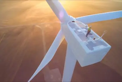 Aerial view of a wind turbine