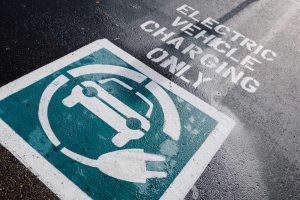 Road sign saying 'Electric vehicle charging only'