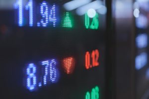 Close-up on a computer display showing share performance
